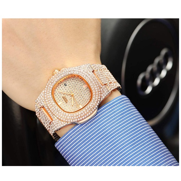 Unisex Crystal Watch Bling Stainless Steel Quartz - Picture 11 of 12